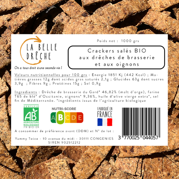 La Belle Drêche -- Crackers au malt d'orge épuisé et aux oignons bio Vrac