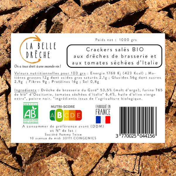 La Belle Drêche -- Crackers au malt d'orge épuisé et aux tomates séchées bio Vrac