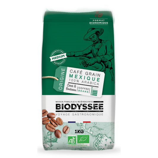 Biodyssée -- Café grain origine 100% arabica bio (origine Mexique) - 1 kg