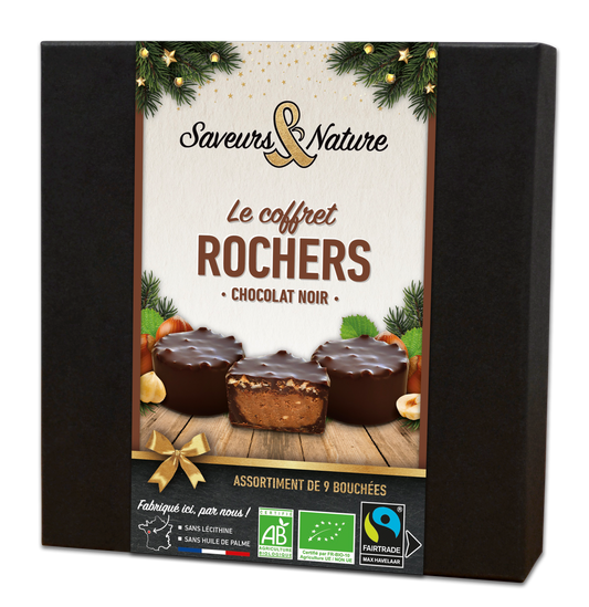Saveurs & Nature -- Coffret 9 mini rochers praliné noisette enrobés de chocolat noir 70% cacao bio - 135 g
