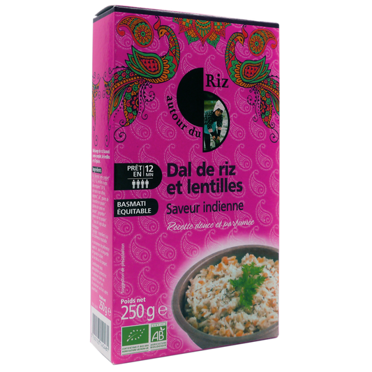 Autour Du Riz -- Dal de riz et lentilles bio à l'indienne cuisson 12min (riz basmati équitable) - 250 g